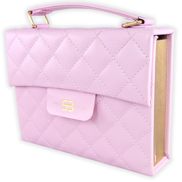 Biblia Cartera con Broche Magnético Compacta RV1960, imit piel lila rosa con asa de mano
