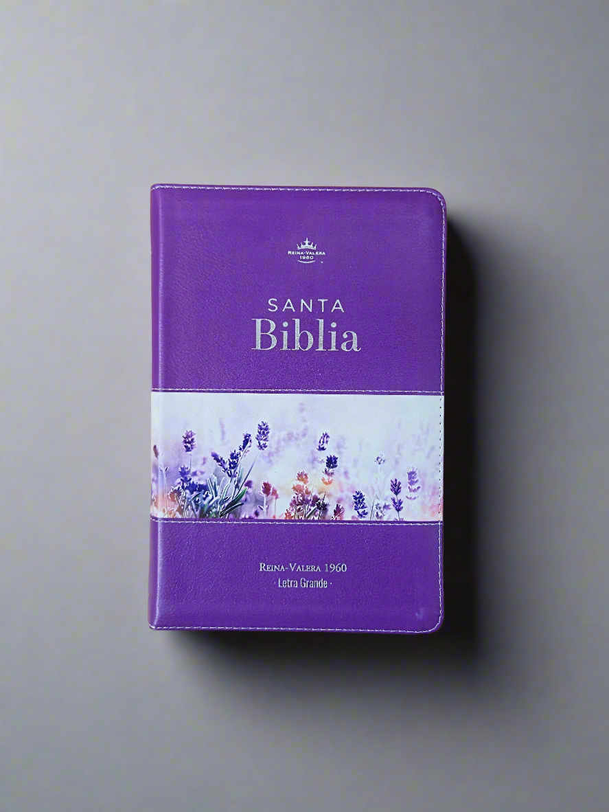 Santa Biblia Letra Grande RVR1960, Con Indice y Cierre, Piel (Lila/flores)