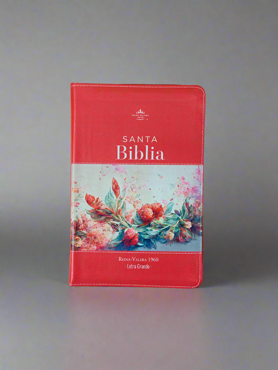 Santa Biblia Letra Grande RVR1960, Con Indice y Cierre, Piel (Fucsia/flores)