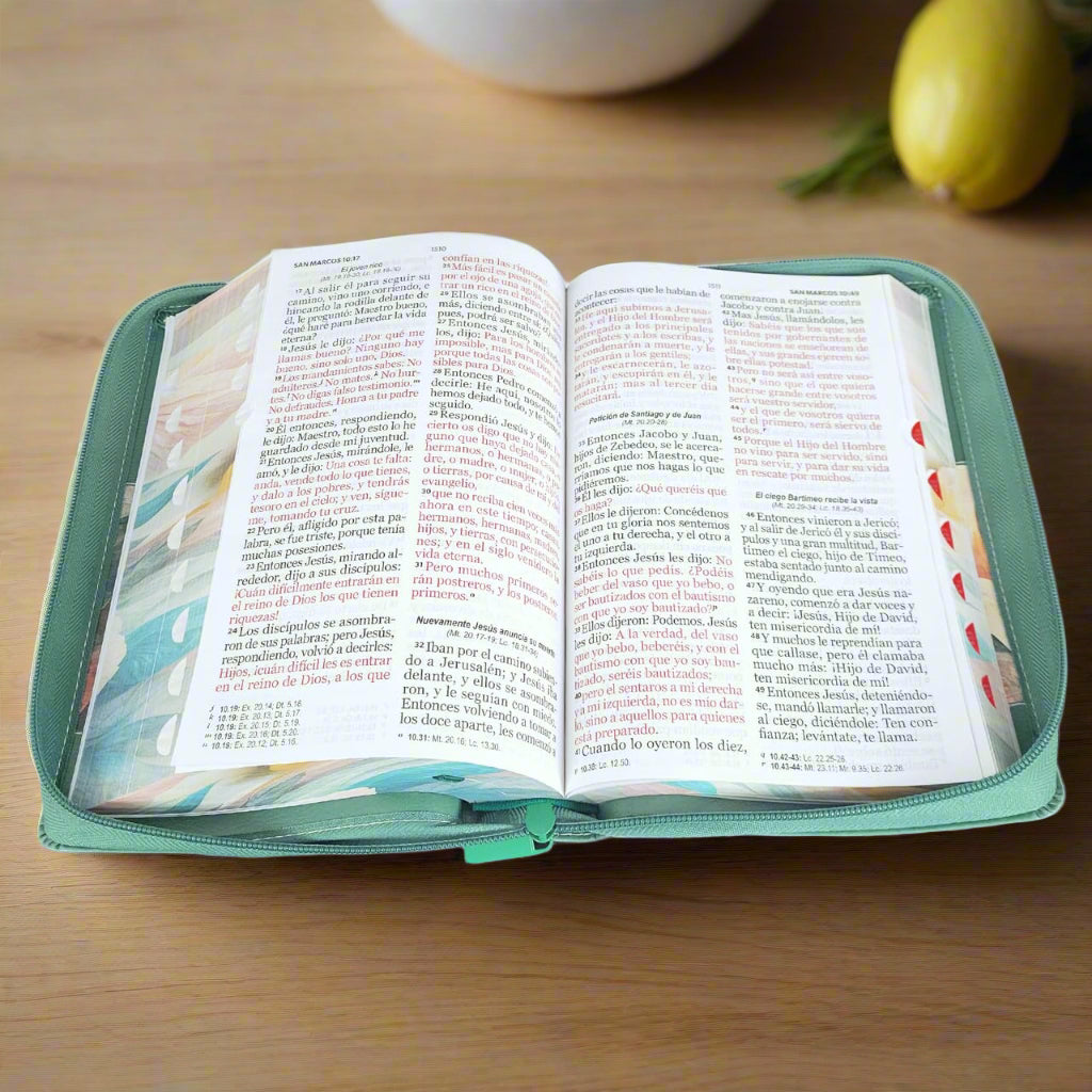 Santa Biblia Letra Gigante RVR1960, Con Indice y Cierre, Piel (Verde Con Flores Abstractas)