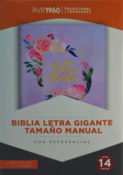 Biblia Letra Gigante Tamaño Manual con Referencias, RVR1960, Con Indice y Cierre, Simil Piel