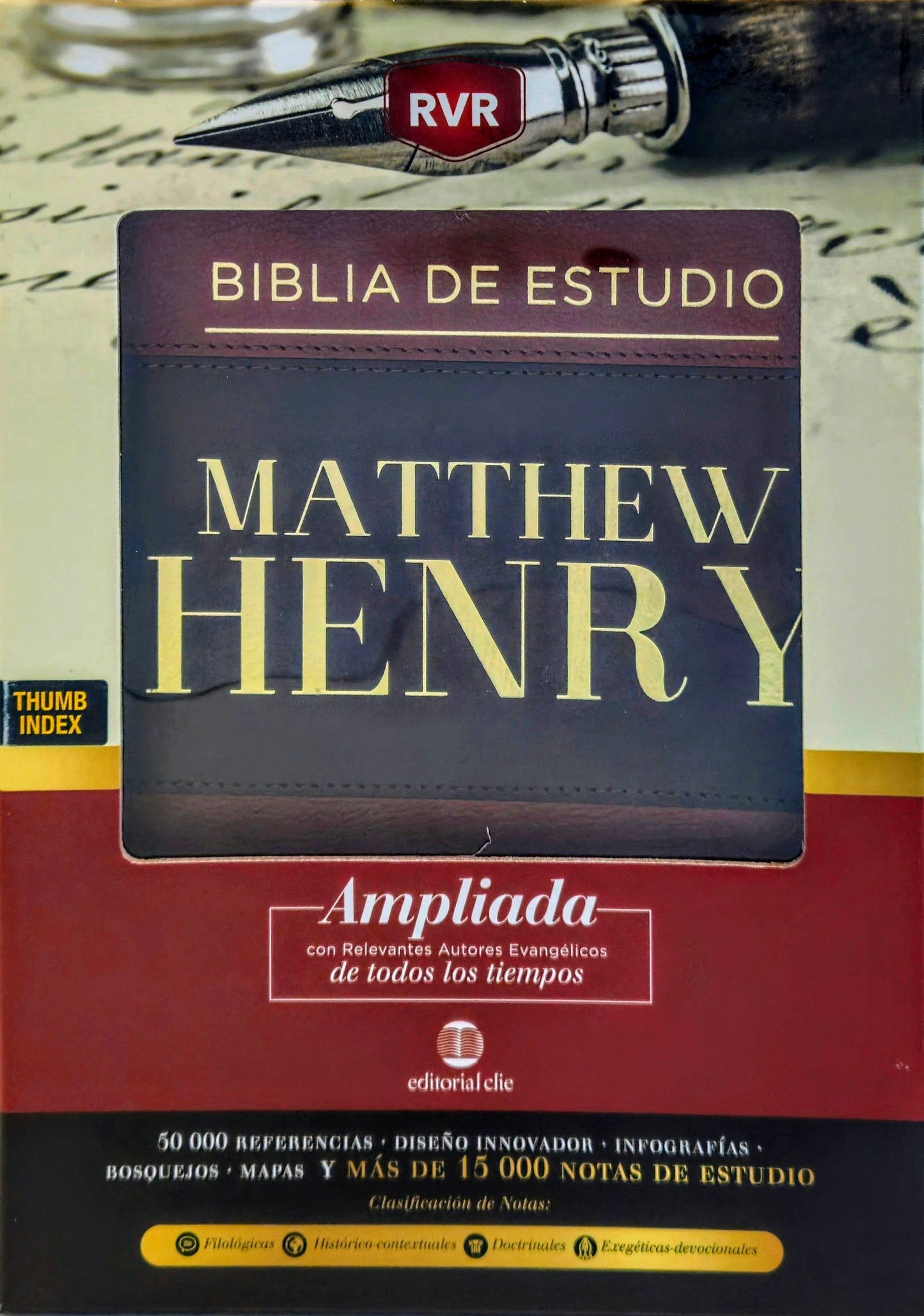 Biblia de Estudio Matthew Henry RVR, Con Indice, Piel