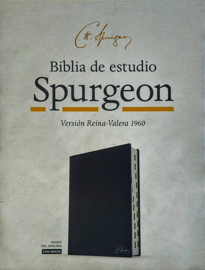 Biblia de Estudio Spurgeon RVR1960, Con Indice, Piel Genuina (Negra)