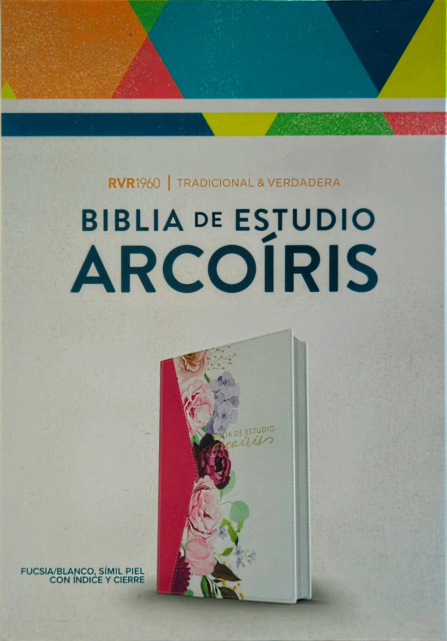 Biblia de Estudio Arcoiris RVR1960, Con Indice y Cierre, Simil Piel (Fucsia/blanco)