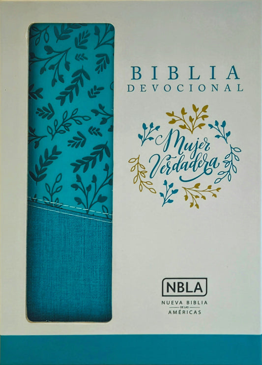 Biblia Devocional Mujer Verdadera NBLA, Piel (Duotono aqua)