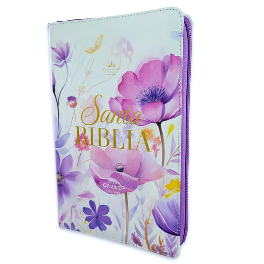 Santa Biblia RVR1960, Letra Grande, Indice y Cierre (Lila Floral)