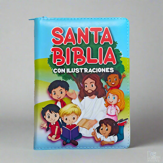 Santa Biblia con Ilustraciones RVR1960, Con Indice y Cierre, Piel (Azul)