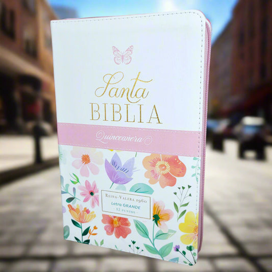 Santa Biblia Reina Valera 1960 Quinceanera Letra Grande (floral, Cierre, Indice y Piel)