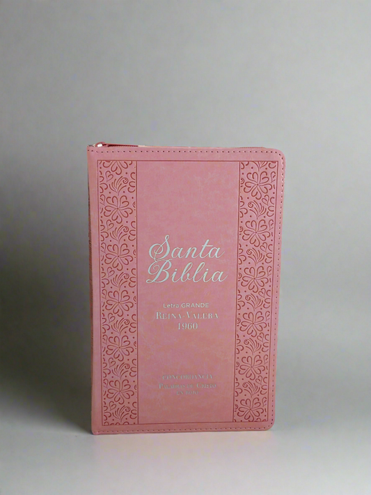 Santa Biblia Letra Grande RVR1960, Con Indice y Cierre, Piel (Classic vintage rosa)