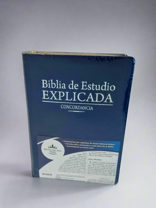 Biblia de Estudio Explicada RVR1960, Con Indice, Piel (Azul)