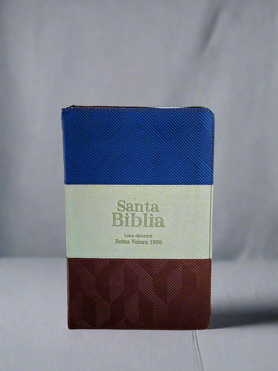 Santa Biblia Letra Grande RVR1960, Con Indice y Cierre, Piel (Azul,gris,marron)