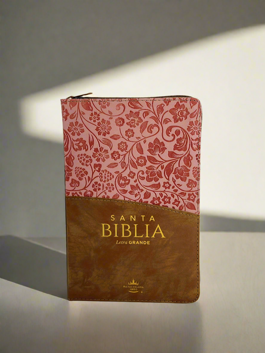 Santa Biblia Letra Grande RVR1960, Con Indice y Cierre, Piel (Cowboy cafe,rosa)