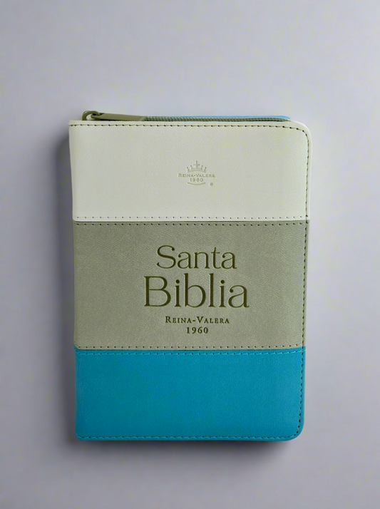 Santa Biblia de Bolsillo, RVR1960, Con Indice y Cierre, Piel (Blanco,Gris,Turquesa)