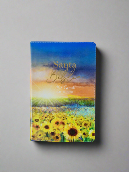 Santa Biblia Letra Grande RVR60, Con Indice, Piel (Girasoles al amanecer)