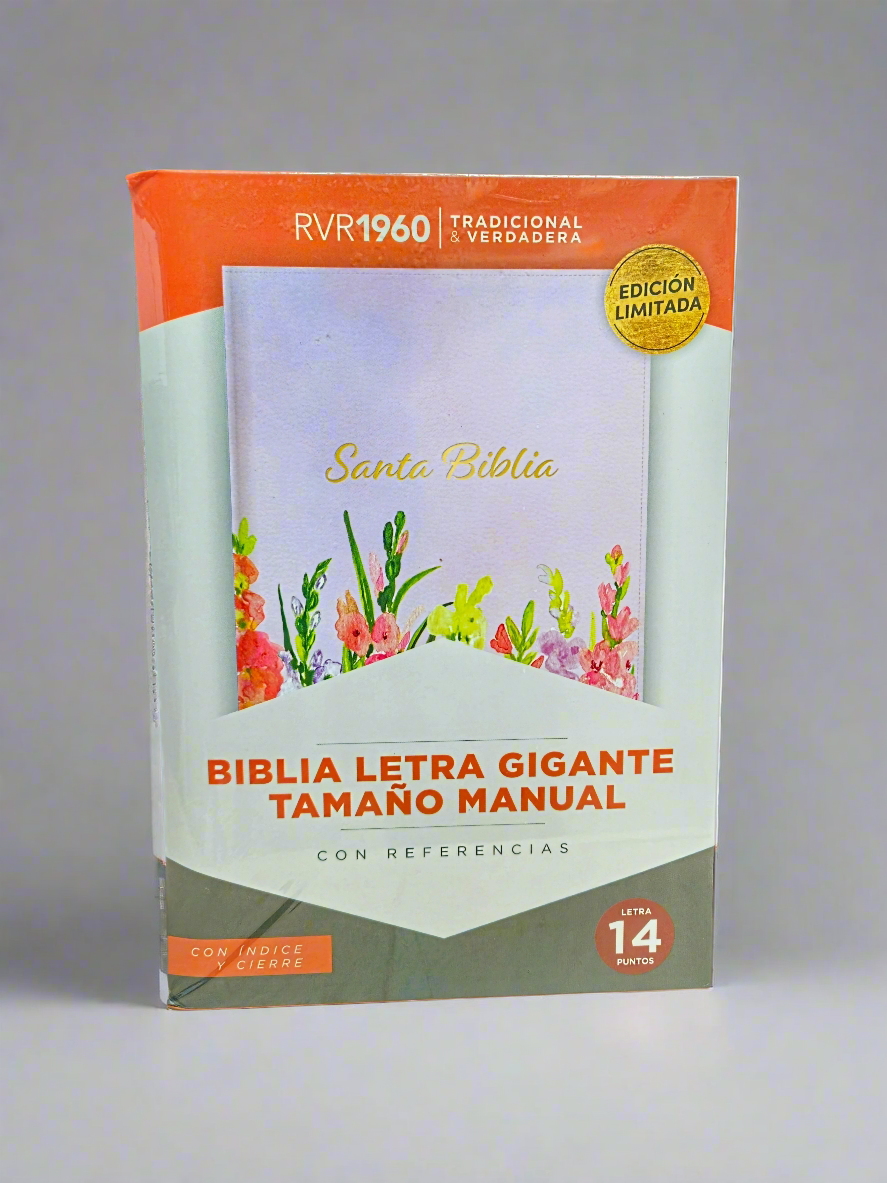 Biblia Letra Gigante Tamaño Manual con Referencias, RVR1960, Con Indice y Cierre, Piel (Lavanda)