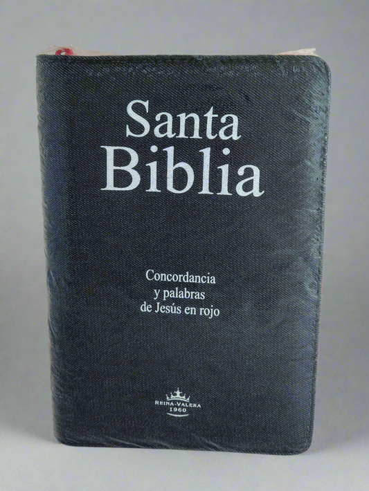 Santa Biblia RVR1960, Letra Grande, Con Indice y Cierre, Jean (Azul/Rosa)