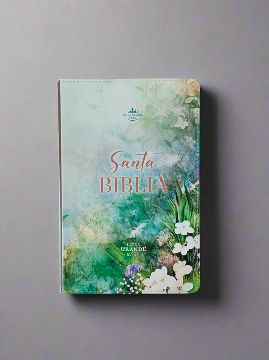 Santa Biblia Letra Grande RVR60, Con Indice, Piel (Flores en primavera verde)