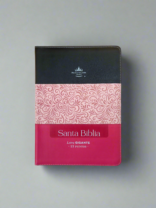 Santa Biblia Letra Gigante RVR1960, Con Indice y Cierre, Piel (Negro/Rosa/Fucsia)