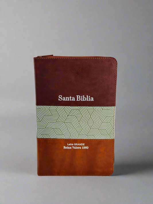 Santa Biblia Letra Grande RVR1960, Con Indice y Cierre, Piel (Marron, beige, cafe)