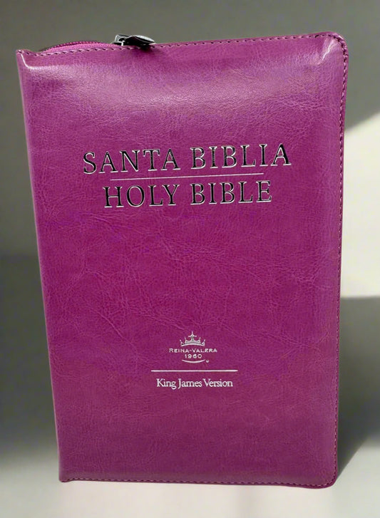 Biblia Bilingüe RVR1960 / Bilingual Bible KJV, Con Indice y Cierre, Piel, (Rosada, Pink)