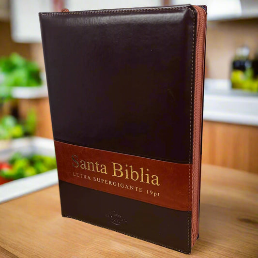 Santa Biblia RVR1960, Letra Super Gigante, Piel, Indice y Cierre (cafe)