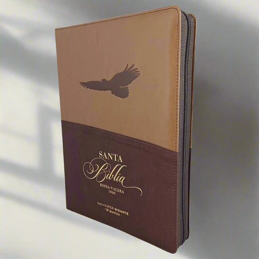 Santa Biblia Letra Super Gigante RVR1960, Cafe Con Indice y Cierre, Piel (aguila)