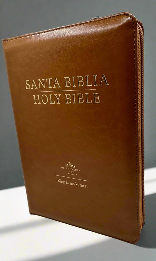 Biblia Bilingüe RVR1960 / Bilingual Bible KJV, Con Indice y Cierre, Piel (Caramelo)